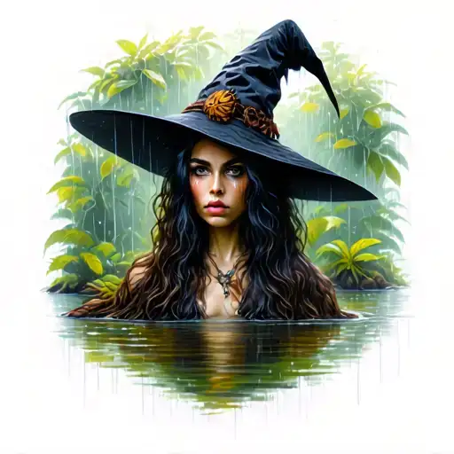 Witch In Rain Forest At A Creek