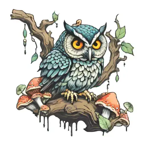 Magic Owl On Mushrooms