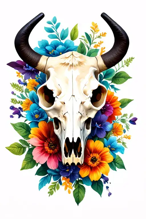 Cow Skull With Flowers