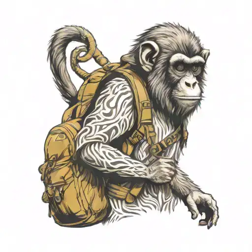Stoic Monkey Wearing Backpack