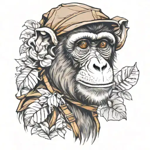 Young Monkey Wearing Backpack Looking Into Distance