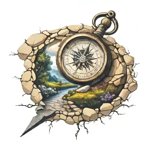 Stone Road Leading Home With Small Compass Tattoo Idea