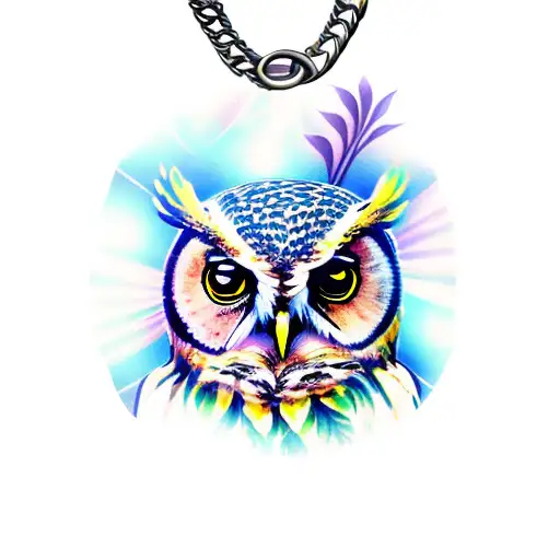 Owl With Pocketwatch On Chain Surrounded By Lilies