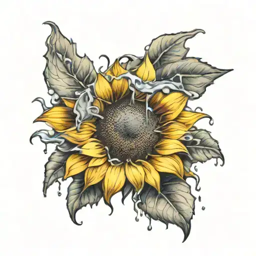 Bright Sunflower With Rain Clouds Behind Distance