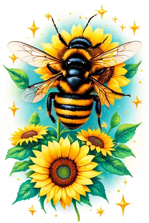 Bumble Bee With Sunflower And Stars