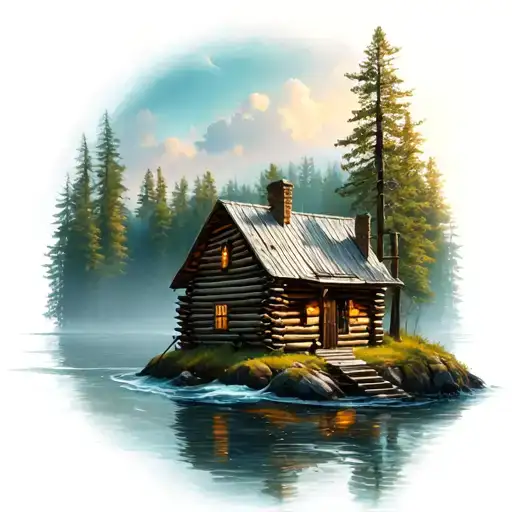 Log Cabin On The Water