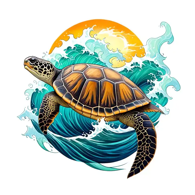 Sea Turtle And Ocean Wave