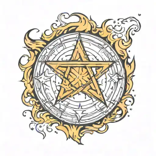 Pentagram With Flames In A Circle Around It