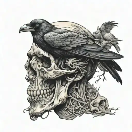 A Crow Eating Odins Brain Out Of His Skull