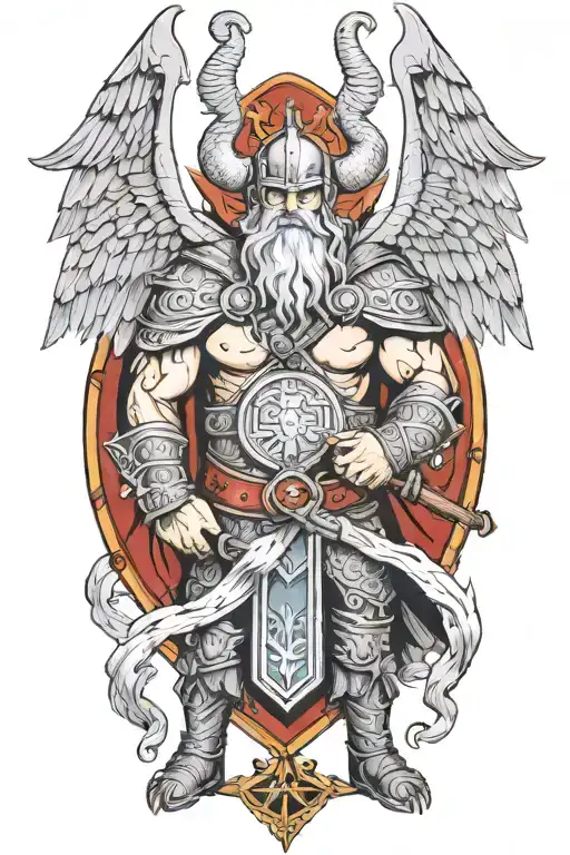 Viking With Wings Full Body Holding A Sign