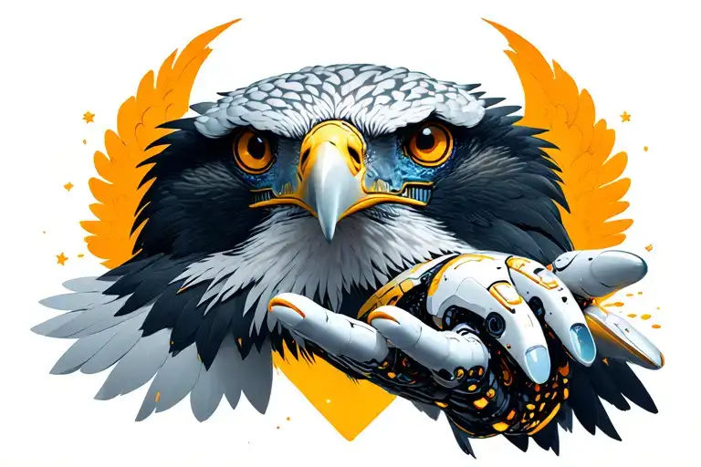 Eagle With Ai Futuristic Robotic On Girl Hand Cute And Symbolic