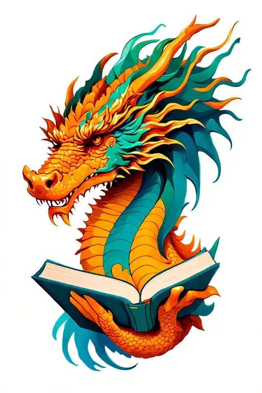 Dragon Head Profile Holding A Book
