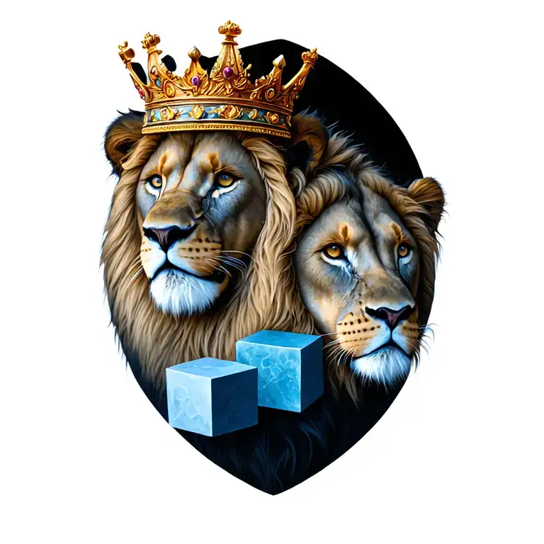 Lion Wearing Crown With Lioness And Two Cubes