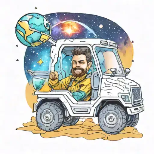 A Trucking Manager Driving A Futuristic Space Truck Through A Galaxy With Watercolor Elements