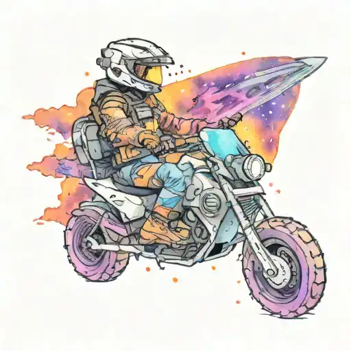 A Video Gamer Driving A Semi Through A Galaxy With Watercolor Elements