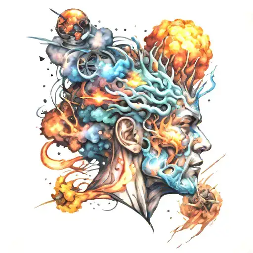 Head Exploding Into Galaxies With Watercolor Elements