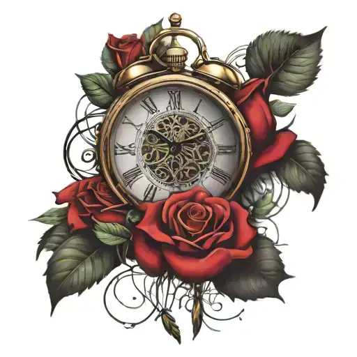 Red Roses And Dream Catcher With Clock With Intricate Details