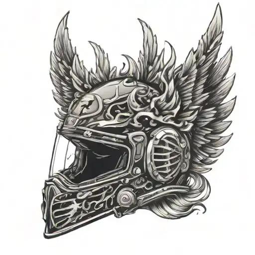 Black Motorcycle Helmet With Flowing Gothic Demon Wings