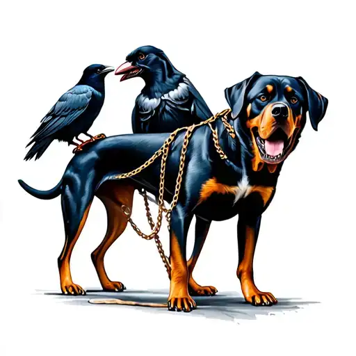 Death Reaper With Leashed Rottweiler And Crow