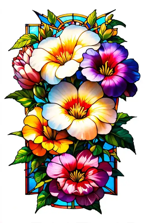 Stained Glass Morning Glories And Peonies