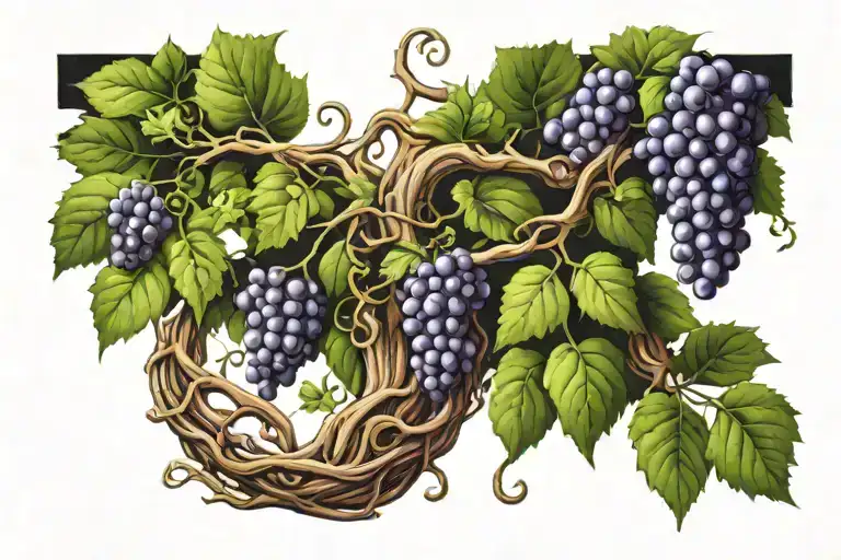 Vine Tree With Grape From Waist To Chest
