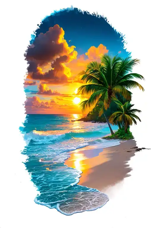 Puerto Rico Beach Scene With Palm Trees Colors Sunset