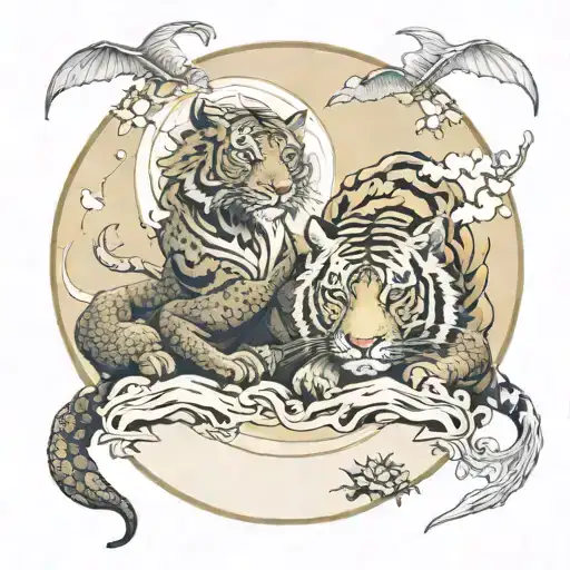A Dragon And A Tiger Around Full Moon