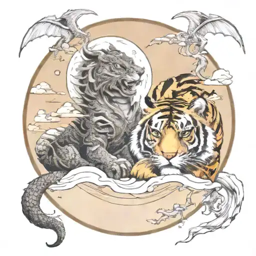 A Dragon And A Tiger Around Full Moon