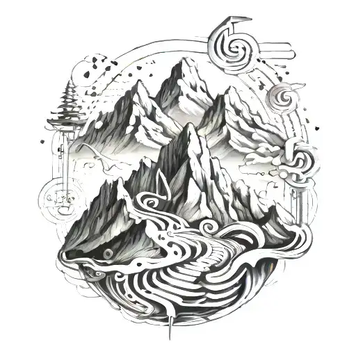 A Geometric Mountain Range With Musical Notes Intertwined Throughout