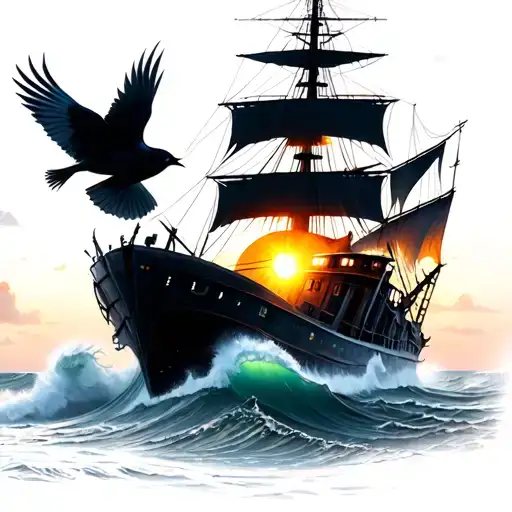 Light House Ship Wreck Waves Cardinal Flying Into Sunset