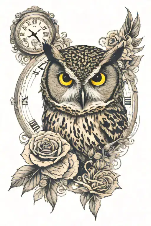Owl Making Eye Contact With Rose And Clock Face Reading 10 O Clock