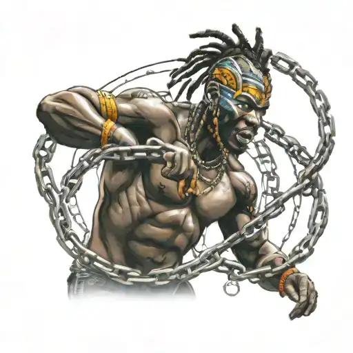 African Warrior Braking The Chains Around Him