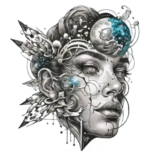 Female Face And Expanding Universe