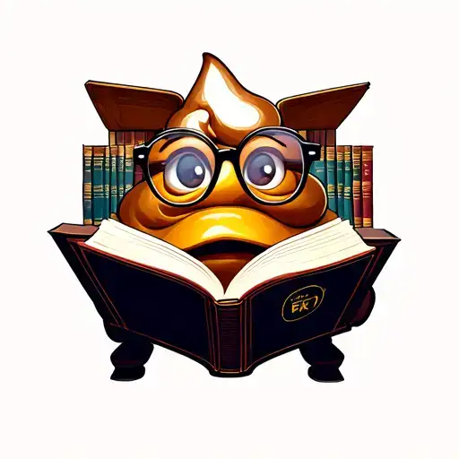 Poop Emoji With Glasses Reading A Book In A Library