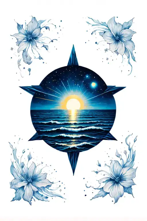 North Star And Calm Ocean At Night