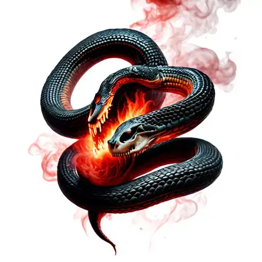 Skeleton Snake In Red Coming Out Of Smoke