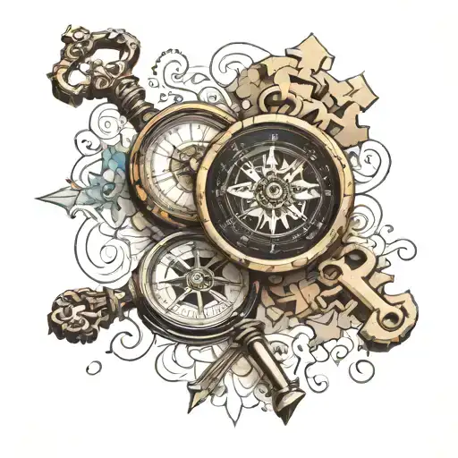 Key Compass And Puzzle