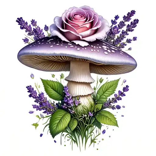Mushroom Fairy Rose Lavender Memorial Tattoo Design Inspired Grandma