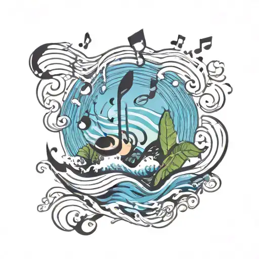 Musical Notes Merging Into Crashing Waves On A Beach