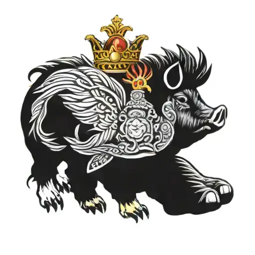 Male Foot Tattoo Pig And Rooster Wearing A Crown