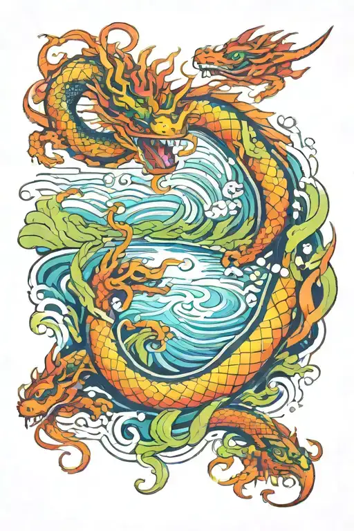 A Tattoo Of A Calm Colourful River In The Shape Of A Dragon