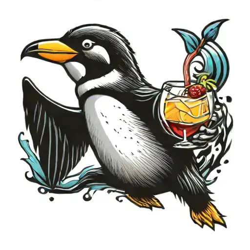 Dancing Disco Penguin Holding A Cocktail
