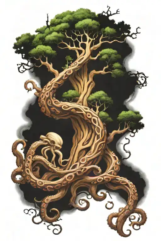 Twisted Tree With Octopus Tentacles As Roots Arm