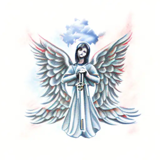 Scottish And Korean Flags Wrapped Around An Angel