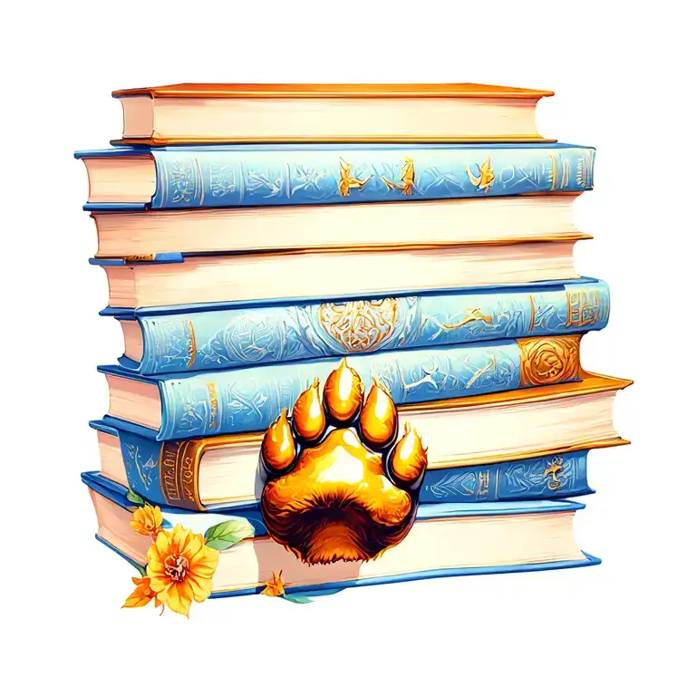 Leo Zodiac Sign Books Stacked Together With Animal Paw
