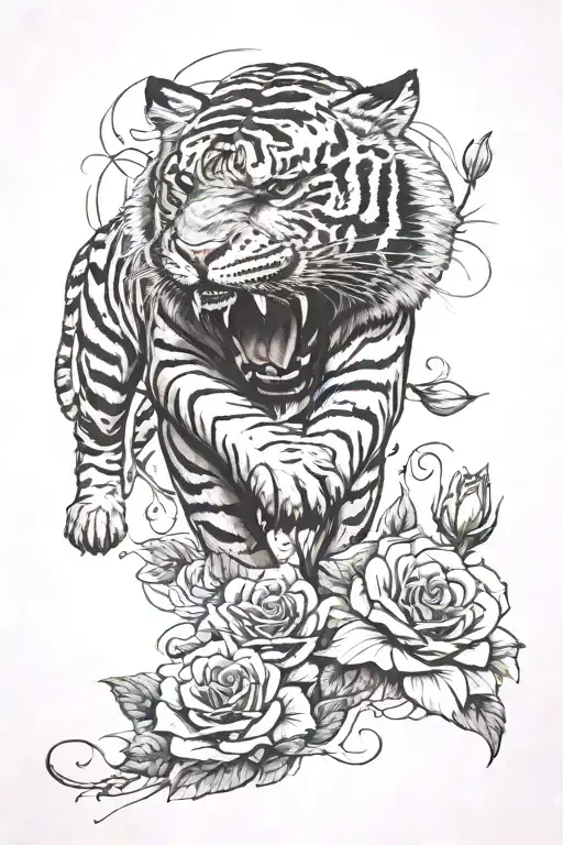 Giant Tiger Stomping A Rose Field Full Sleeve