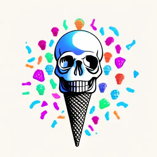 Colorful Ice Cream Cone With A Skull Instead Of Ice Cream And Electricity Behind It