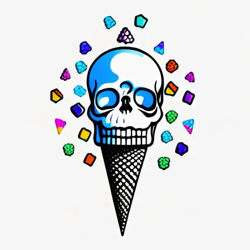 Colorful Ice Cream Cone With A Skull Instead Of Ice Cream And Lightning Behind It