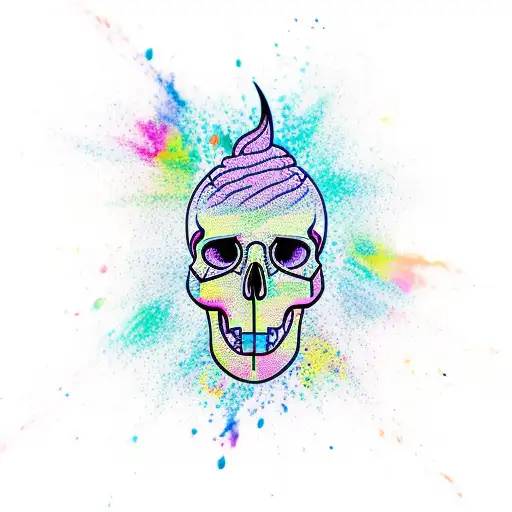 Colorful Ice Cream Cone With A Skull Instead Of Ice Cream And Lightning Behind It