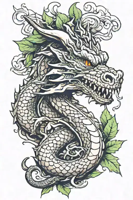 Dragon Smoking Weed Leaf